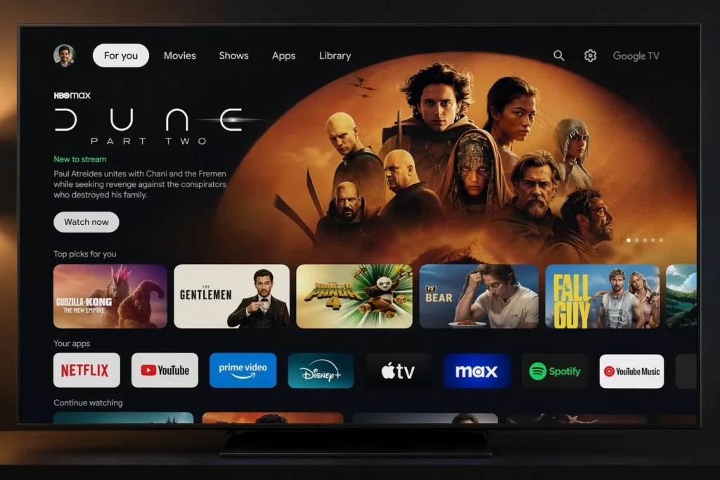 IPTV streaming interface displayed on a smart TV scree